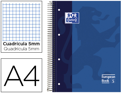 Bloc espiral Oxford Book4 A4 120h c/5mm. 4tal. tapa extradura